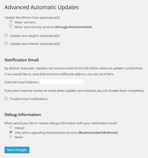 Desactivar actualizaciones automaticas WordPress