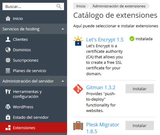 Extensiones Plesk