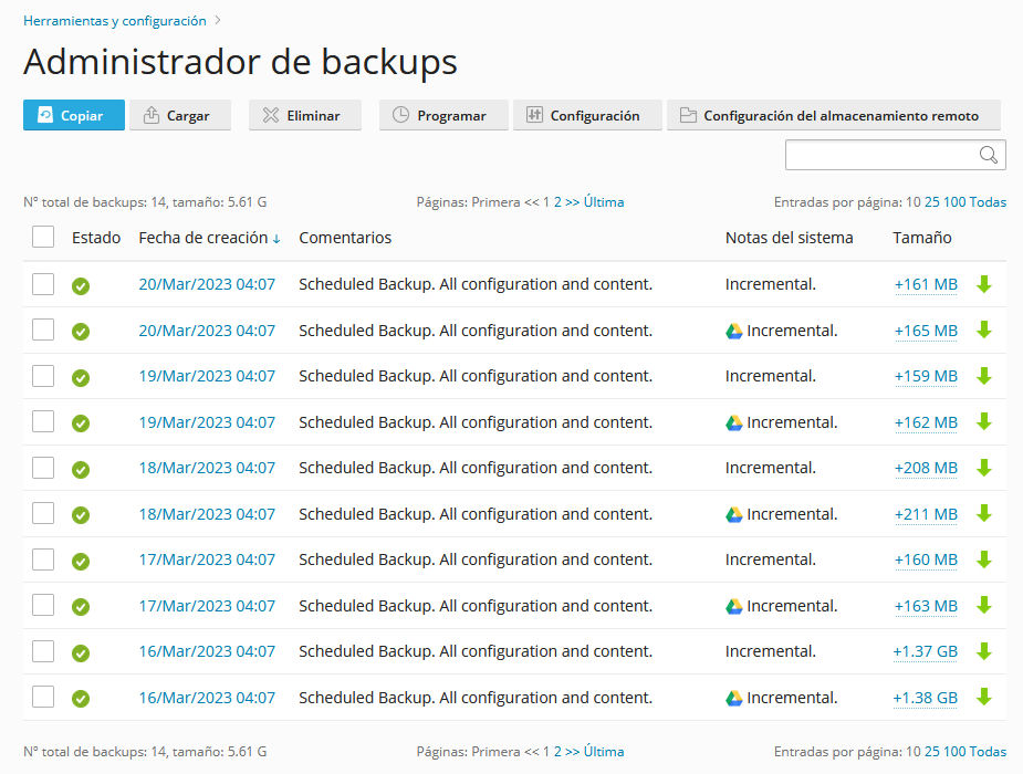 Backups en Plesk