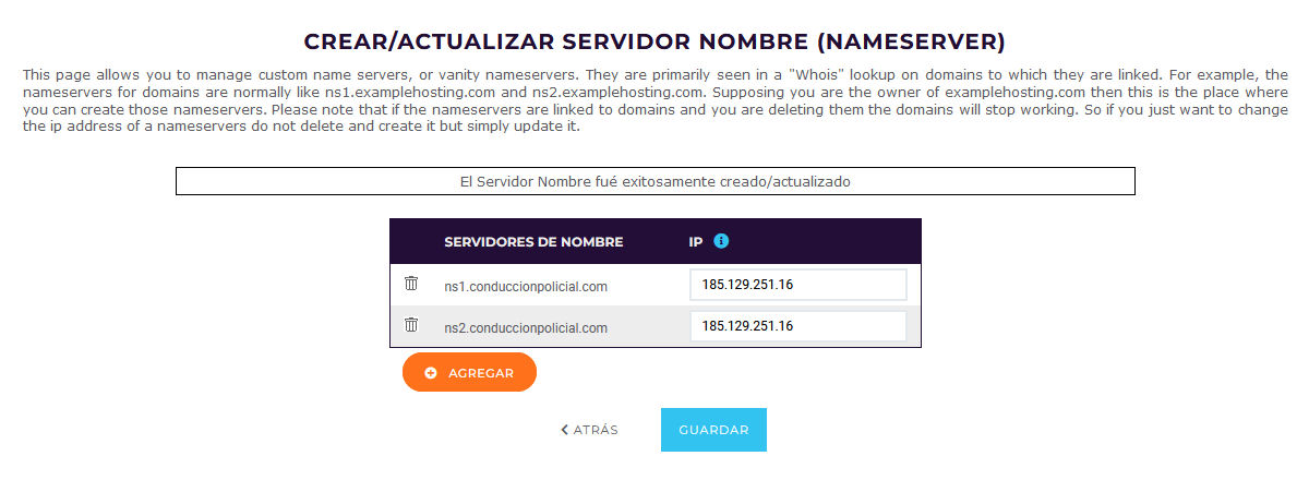 Crear nameservers
