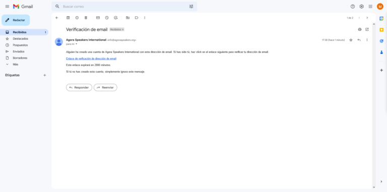 Enlace de verificación recibido
