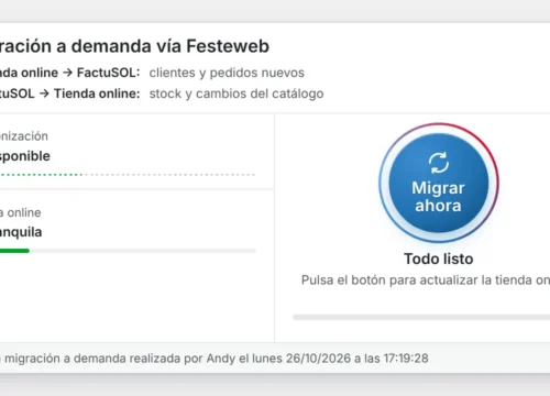 Botón Migrar ahora de FactuSOL vía Festeweb
