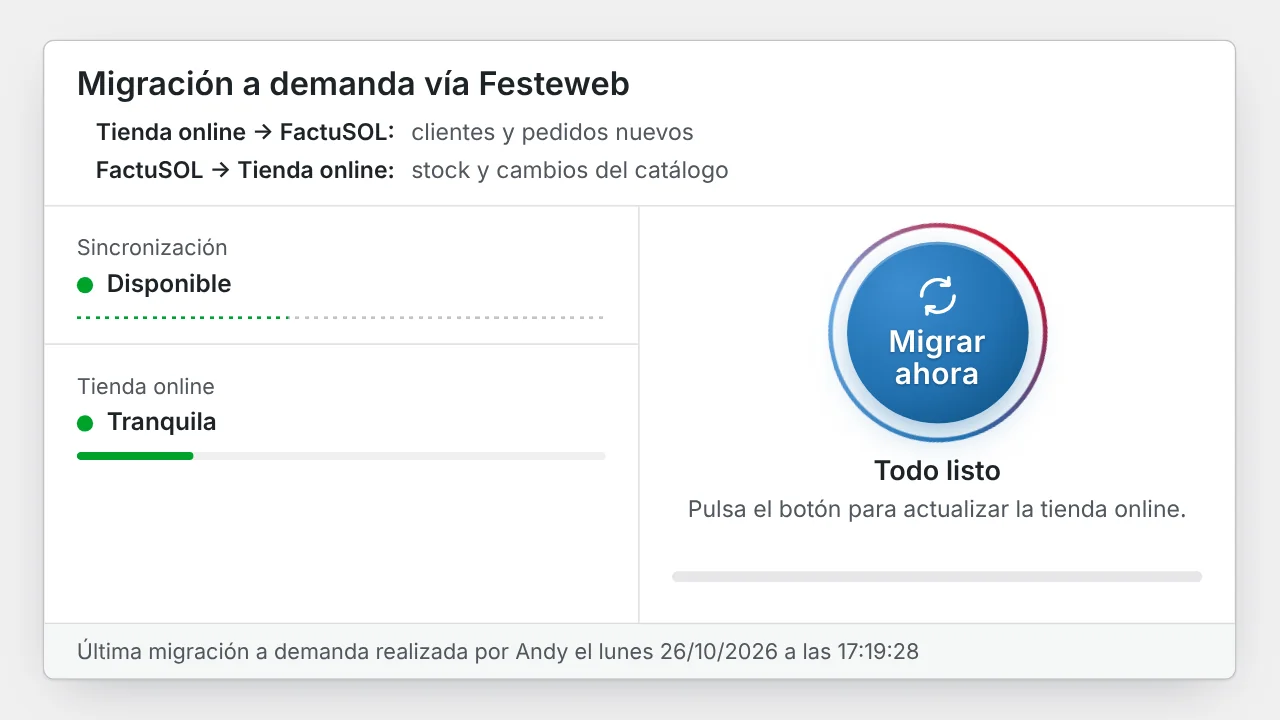 Botón Migrar ahora de FactuSOL vía Festeweb