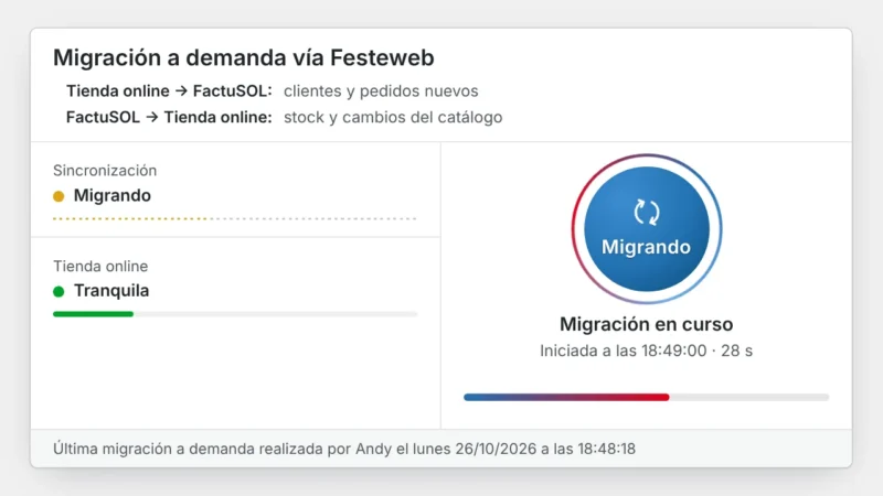 Progreso de la migración de FactuSOL a la tienda online